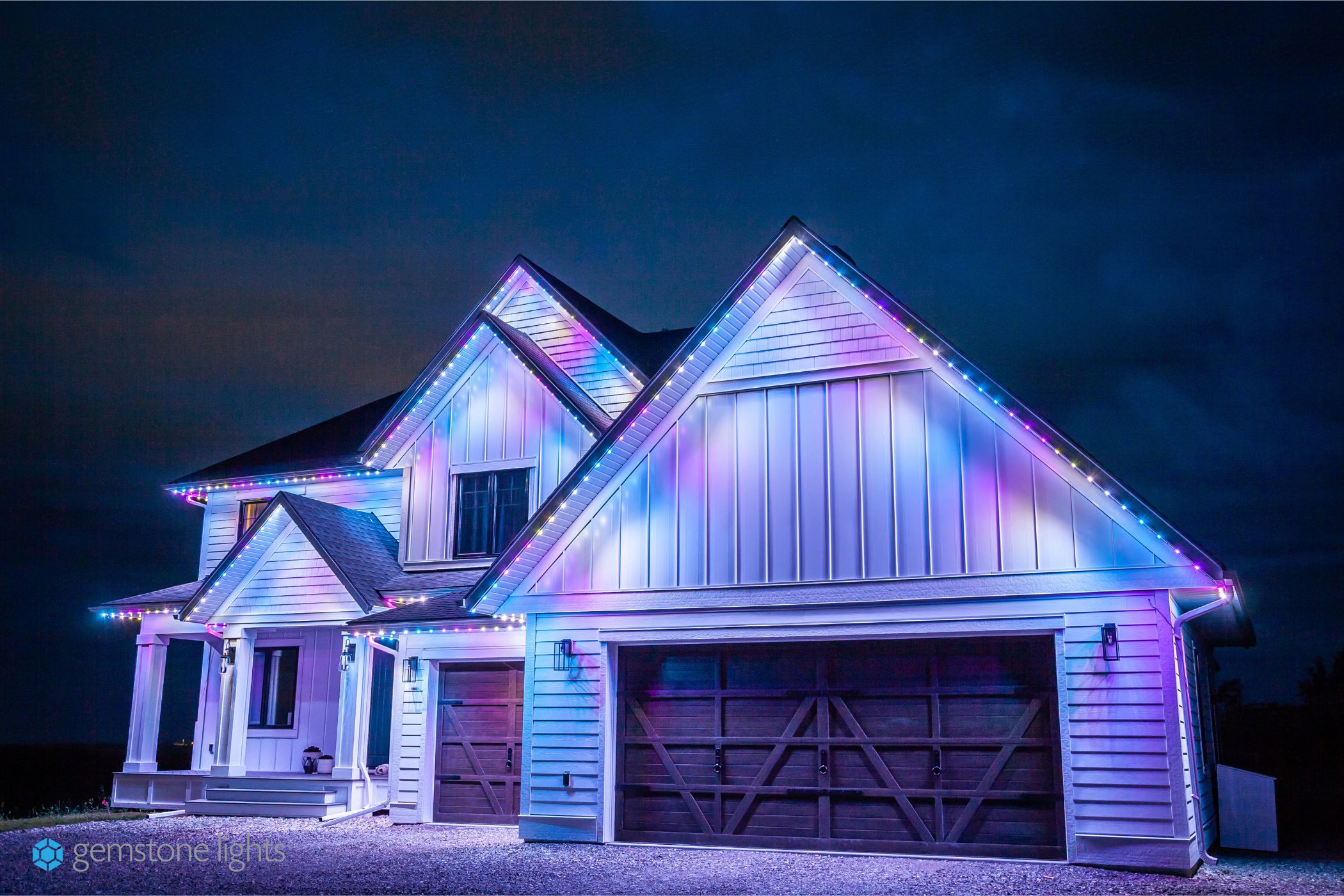 Permanent Holiday Lighting - Purple blue white