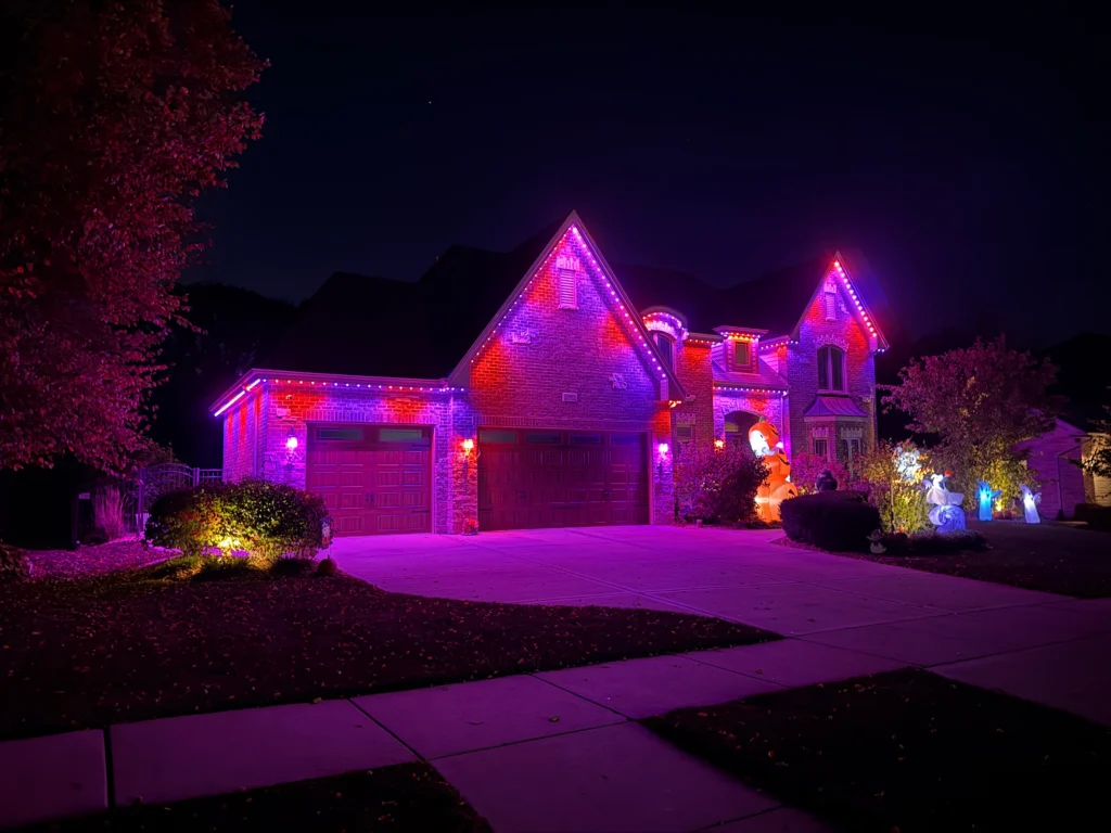 outdoor lighting installation showcasing vibrant landscape lighting design enhancing the beauty of the property in mokena chicago suburbs