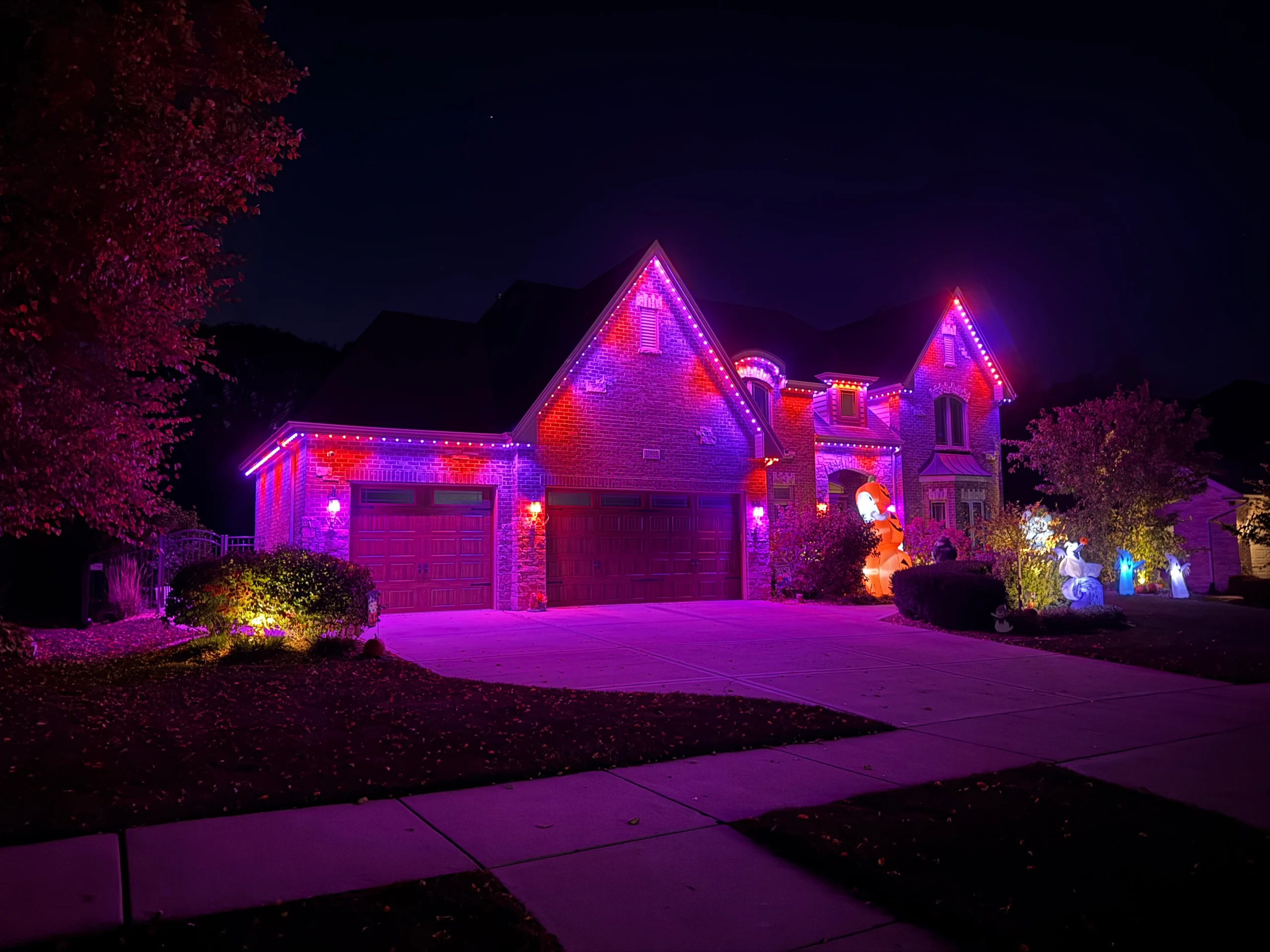outdoor lighting installation showcasing vibrant landscape lighting design enhancing the beauty of the property in mokena chicago suburbs