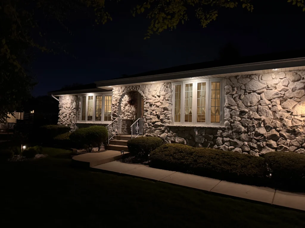 professional installation of outdoor lighting design enhancing landscape features in mokena chicago suburbs
