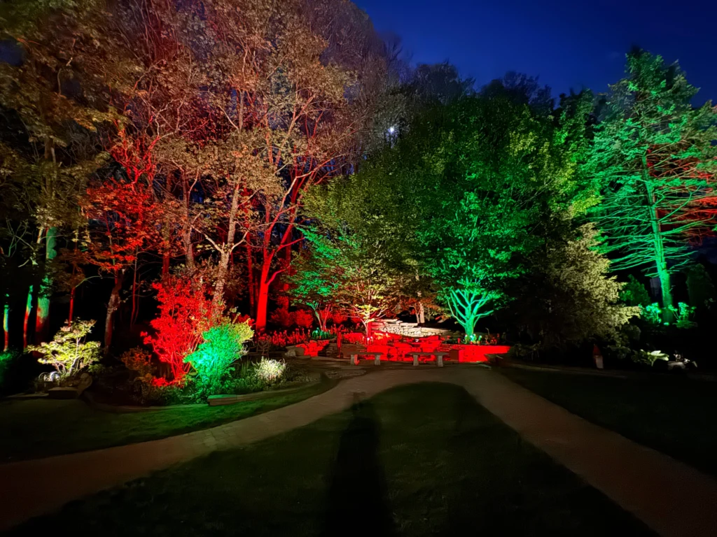 professional installation of landscape lighting design enhancing outdoor spaces with vibrant illumination in mokena chicago suburbs