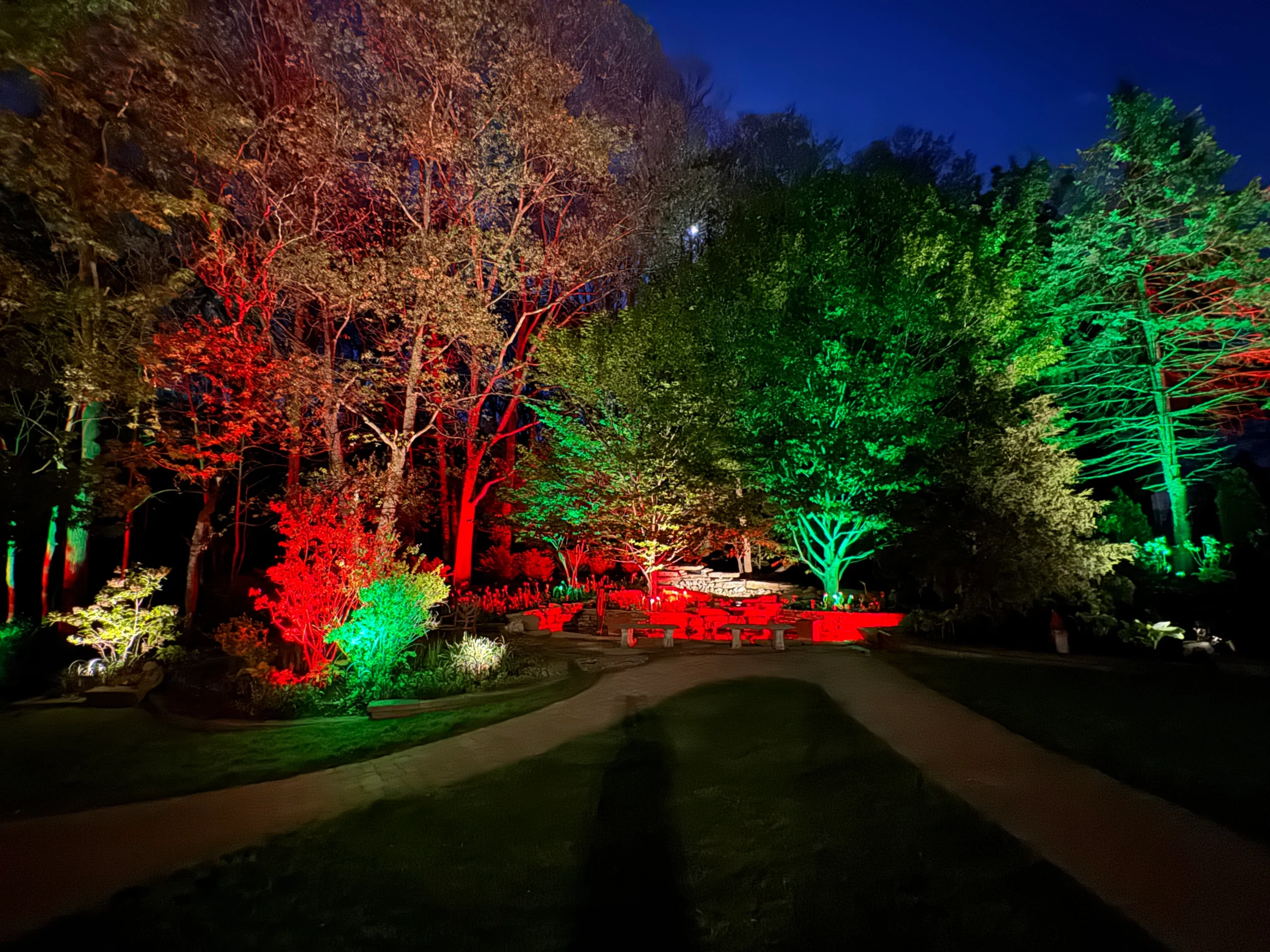 professional installation of landscape lighting design enhancing outdoor spaces with vibrant illumination in mokena chicago suburbs