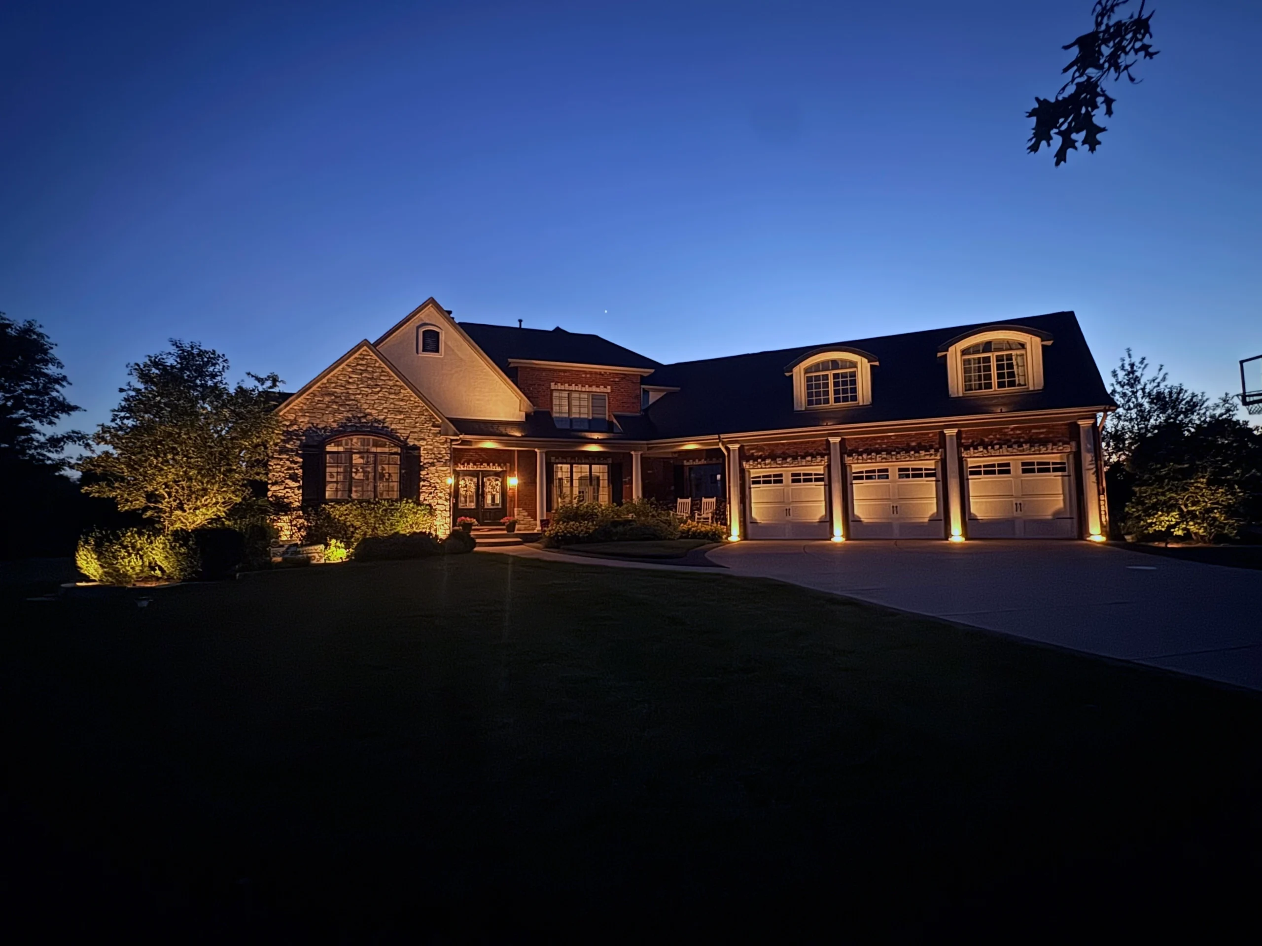 professional installation of outdoor lighting design enhancing landscape features in mokena chicagoland